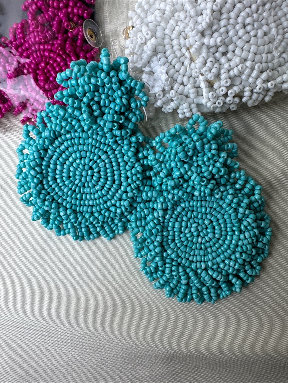 Bundle of Statement Beaded Earrings - Teal, Raspberry, White - Picture 5 of 5